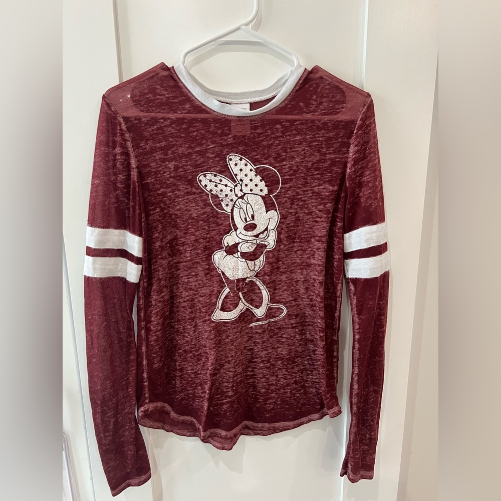 🔥3/$18🔥 Minnie Mouse Maroon Long Sleeve Women’s Shirt